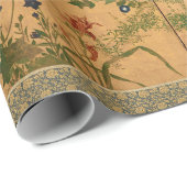 Antiek Japans geschilderde bloemen inpakpapier (Rol Hoek)
