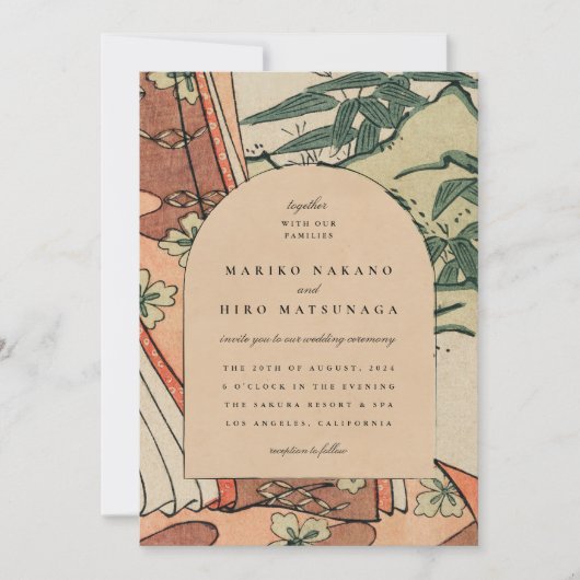 Antiek Japans Kimono Bamboo Wedding Kaart (Voorkant)