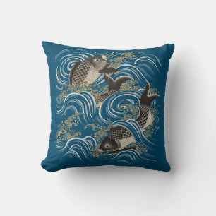 Antiek Japans Koi Vis Fukusa Print Kussen