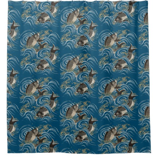 Antiek japans koi vis print douchegordijn (Voorkant)