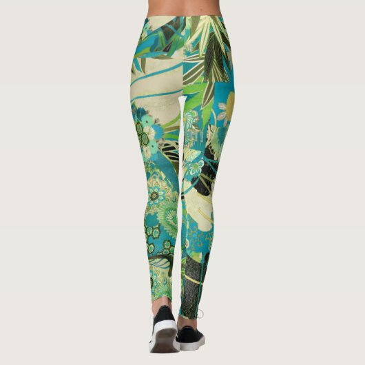 ANTIEK JAPANSE BLOEMEN Aqua Blue Green Bloemen Leggings (Achterkant)