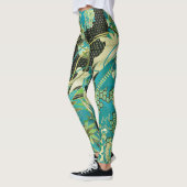 ANTIEK JAPANSE BLOEMEN Aqua Blue Green Bloemen Leggings (Links)
