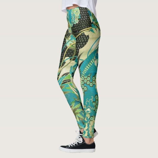 ANTIEK JAPANSE BLOEMEN Aqua Blue Green Bloemen Leggings (Links)