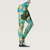 ANTIEK JAPANSE BLOEMEN Aqua Blue Green Bloemen Leggings (Rechts)