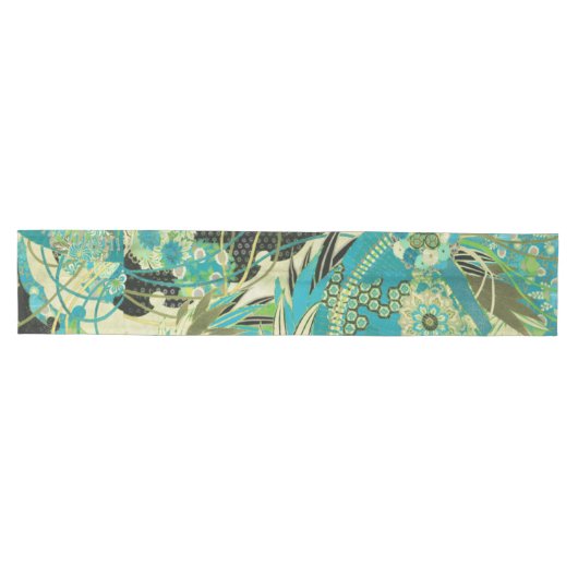 ANTIEK JAPANSE BLOEMEN Aqua Blue Green Bloemen Medium Tafelloper (Horizontaal)
