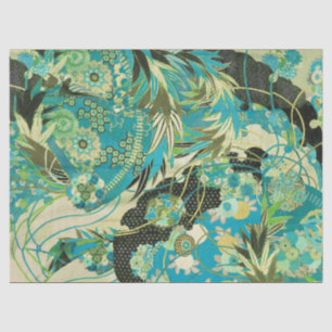 ANTIEK JAPANSE BLOEMEN Aqua Blue Green Bloemen Tissuepapier