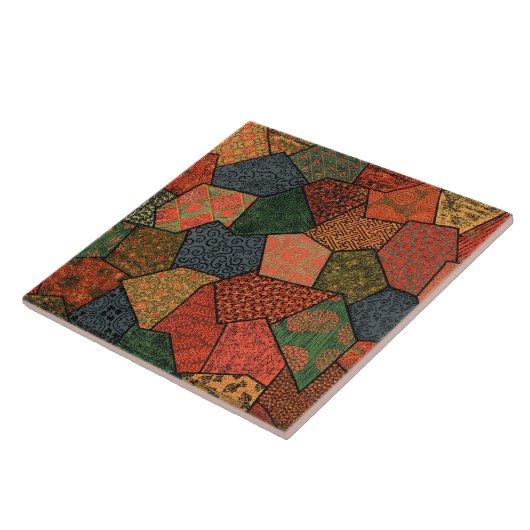 ANTIEK JAPANSE BLOEMEN, BLADEREN ,GEOMETRISCHE BLO TEGELTJE (Zijkant)