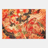 ANTIEK JAPANSE BLOEMEN Rood Blauwgroen Groen Bloem Inpakpapier Vel (Voorkant 3)