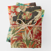 ANTIEK JAPANSE BLOEMEN Rood Blauwgroen Groen Bloem Inpakpapier Vel (In situ)