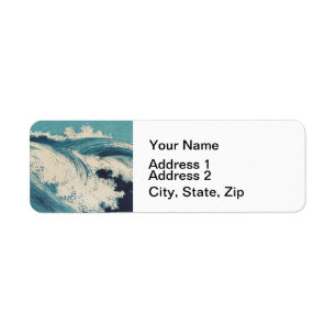 Antiek Japanse Blue Waves Ocean Print Etiket