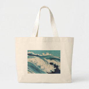 Antiek Japanse Blue Waves Ocean Print Grote Tote Bag