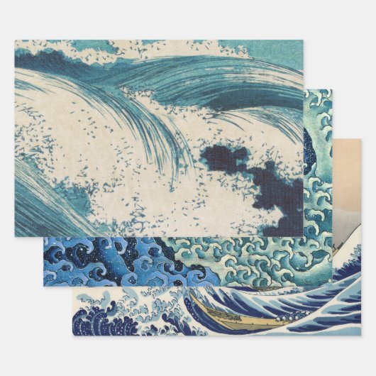 Antiek Japanse Blue Waves Ocean Print Inpakpapier Vel (Set)