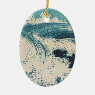Antiek Japanse Blue Waves Ocean Print Keramisch Ornament