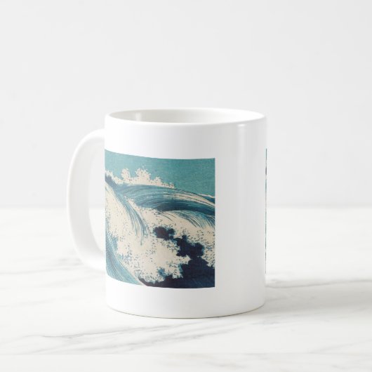 Antiek Japanse Blue Waves Ocean Print Koffiemok (Voorkant links)