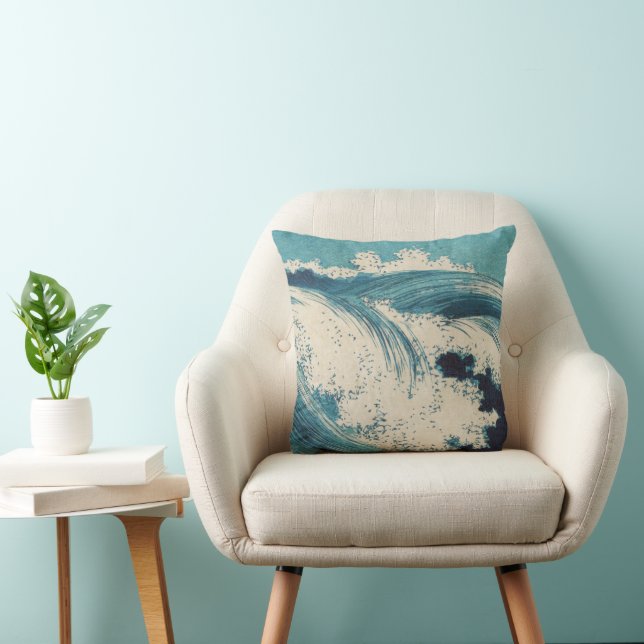 Antiek Japanse Blue Waves Ocean Print Kussen (Stoel)