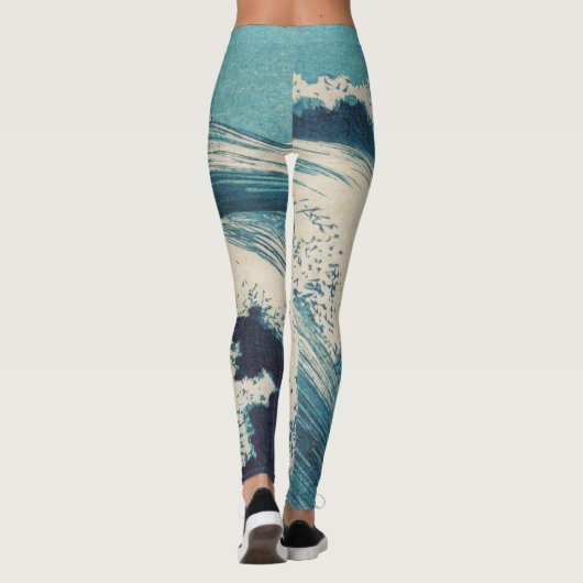 Antiek Japanse Blue Waves Ocean Print Leggings (Achterkant)