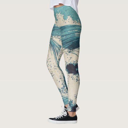 Antiek Japanse Blue Waves Ocean Print Leggings (Links)
