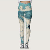 Antiek Japanse Blue Waves Ocean Print Leggings (Voorkant)