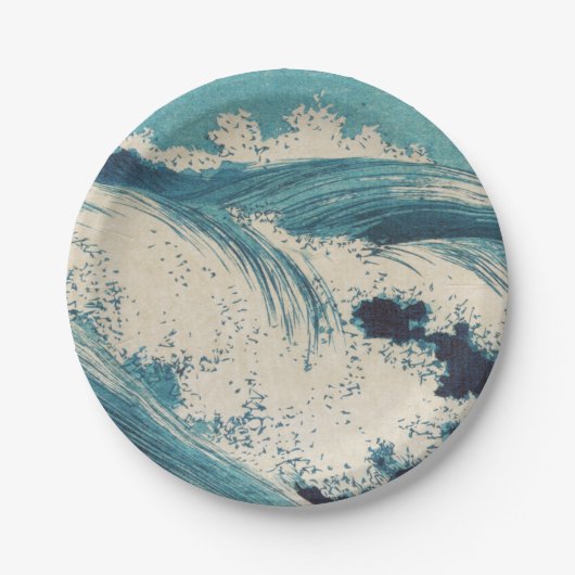 Antiek Japanse Blue Waves Ocean Print Papieren Bordje (Voorkant)