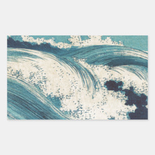 Antiek Japanse Blue Waves Ocean Print Rechthoekige Sticker
