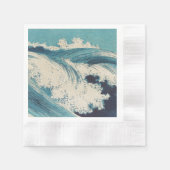 Antiek Japanse Blue Waves Ocean Print Servet (Voorkant)