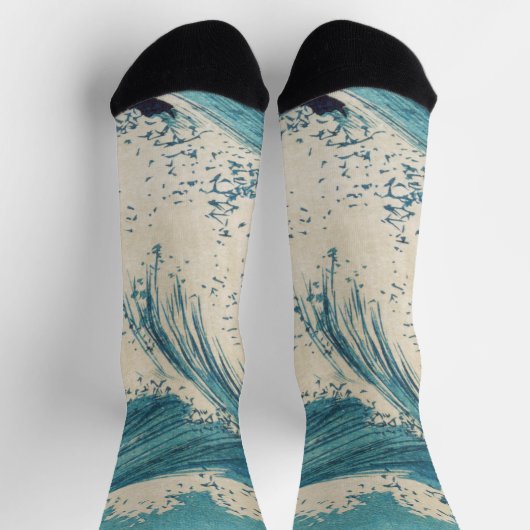 Antiek Japanse Blue Waves Ocean Print Sokken (Top)