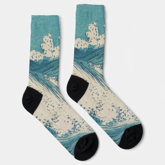 Antiek Japanse Blue Waves Ocean Print Sokken (Rechts)