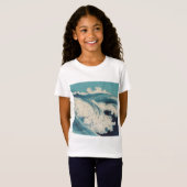 Antiek Japanse Blue Waves Ocean Print T-shirt (Voorkant volledig)