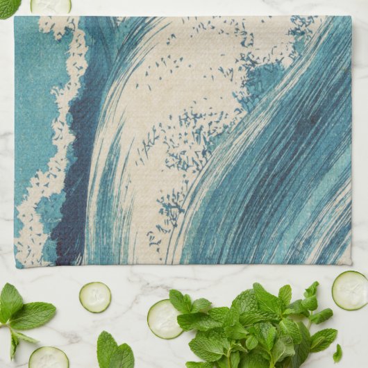 Antiek Japanse Blue Waves Ocean Print Theedoek (Gevouwen)