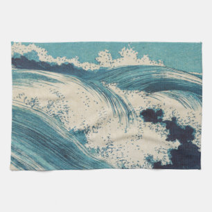 Antiek Japanse Blue Waves Ocean Print Theedoek