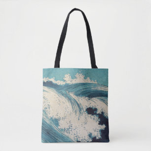 Antiek Japanse Blue Waves Ocean Print Tote Bag