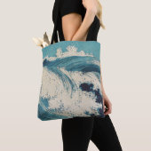 Antiek Japanse Blue Waves Ocean Print Tote Bag (Dichtbij)