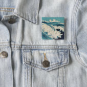 Antiek Japanse Blue Waves Ocean Print Vierkante Button 5,1 Cm (In situ)