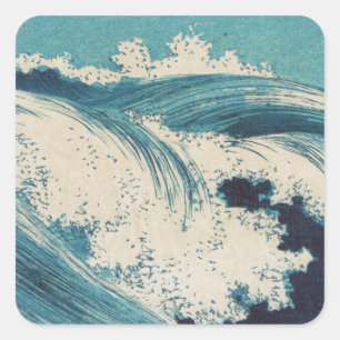 Antiek Japanse Blue Waves Ocean Print Vierkante Sticker