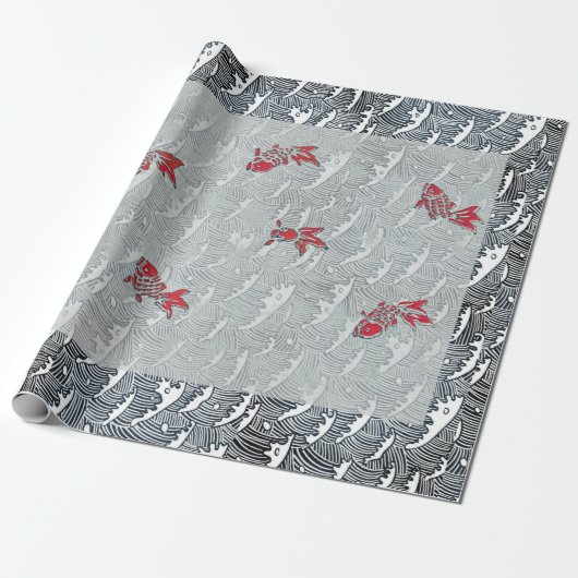 ANTIEK JAPANSE VIS PRINT Wrapping Paper Cadeaupapier (Uitgerold)