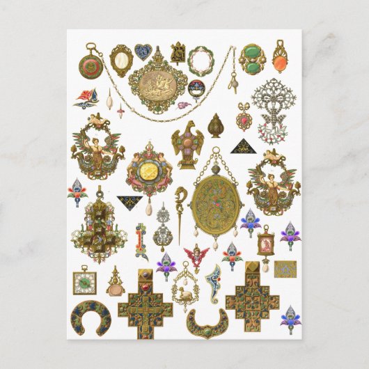 Antiek juwelen illustraties Faux Ca Briefkaart (Voorkant)