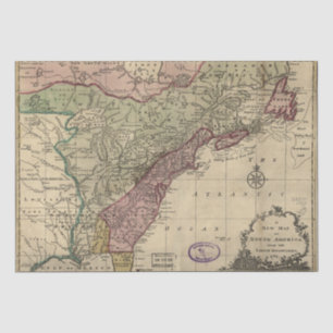 Antiek kaart 1763 Noord-Amerika, herstelde loskopp Tissuepapier