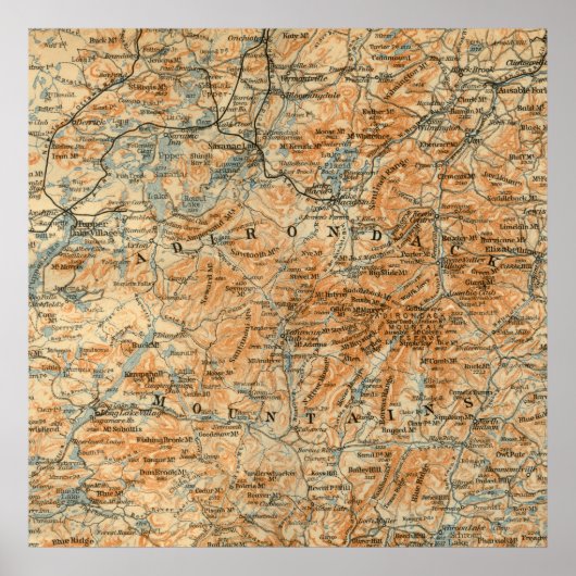 Antiek kaart Adirondacks Poster (Voorkant)