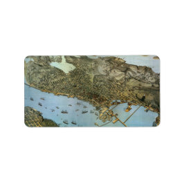 Antiek Kaart Aerial Uitzicht City of Seattle Washi Etiket