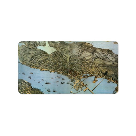 Antiek Kaart Aerial Uitzicht City of Seattle Washi Etiket (Voorkant)