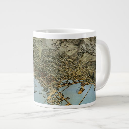 Antiek Kaart Aerial Uitzicht City of Seattle Washi Grote Koffiekop (Voorkant rechts)