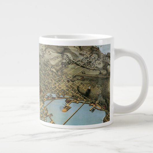 Antiek Kaart Aerial Uitzicht City of Seattle Washi Grote Koffiekop (Rechts)