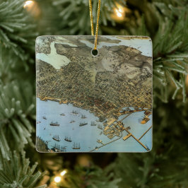 Antiek Kaart Aerial Uitzicht City of Seattle Washi Keramisch Ornament