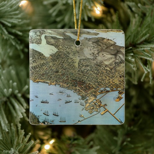 Antiek Kaart Aerial Uitzicht City of Seattle Washi Keramisch Ornament (Boom)