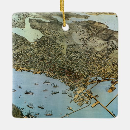 Antiek Kaart Aerial Uitzicht City of Seattle Washi Keramisch Ornament (Voorkant)
