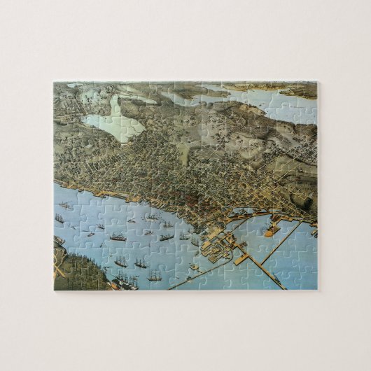Antiek Kaart Aerial Uitzicht City of Seattle Washi Legpuzzel (Horizontaal)
