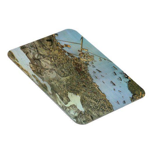 Antiek Kaart Aerial Uitzicht City of Seattle Washi Magneet (Rechterzijde)