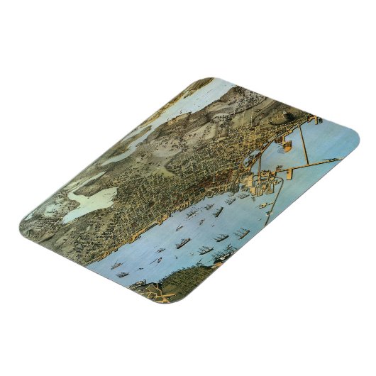 Antiek Kaart Aerial Uitzicht City of Seattle Washi Magneet (Linkerzijde)