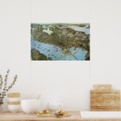 Antiek Kaart Aerial Uitzicht City of Seattle Washi Poster (Keuken)