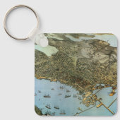 Antiek Kaart Aerial Uitzicht City of Seattle Washi Sleutelhanger (Voorkant)